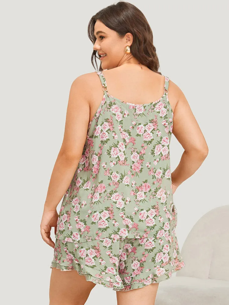 Floral Print Ruffle Trim Tiered Sleep Cami Top sold by Bloomchic product image thumbnail 2