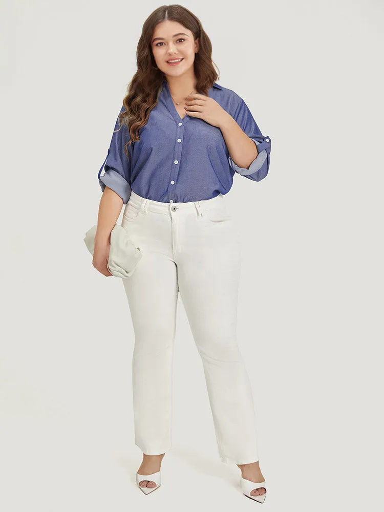 Plain Button Up Shirt Collar Tab Sleeve Blouse sold by Bloomchic product image thumbnail 5