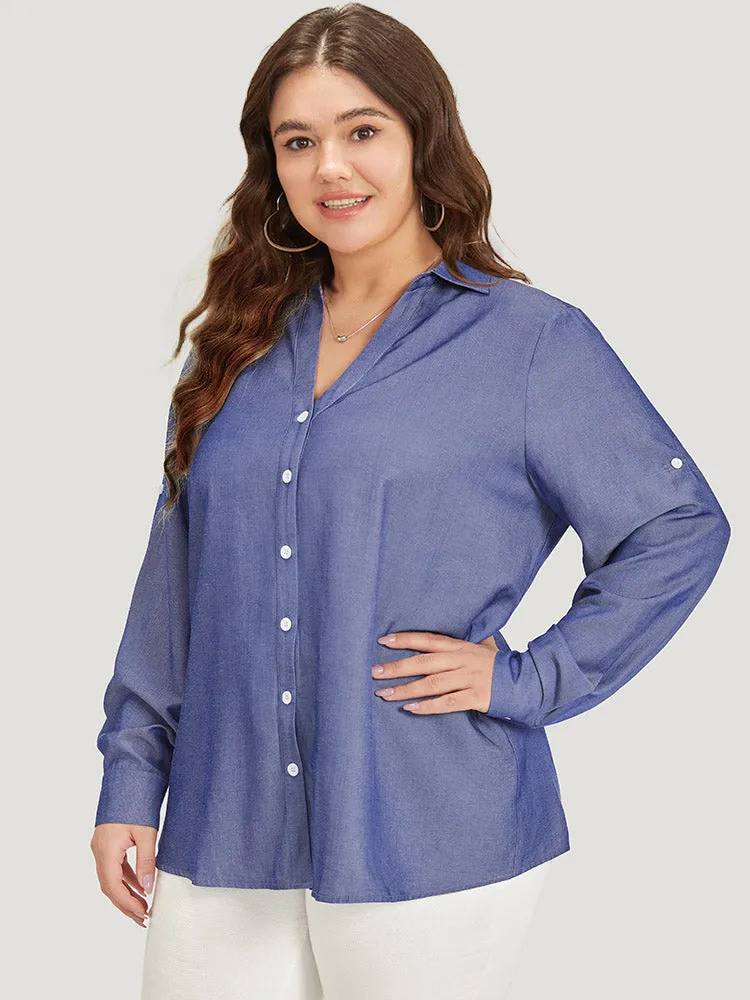 Plain Button Up Shirt Collar Tab Sleeve Blouse sold by Bloomchic product image thumbnail 2