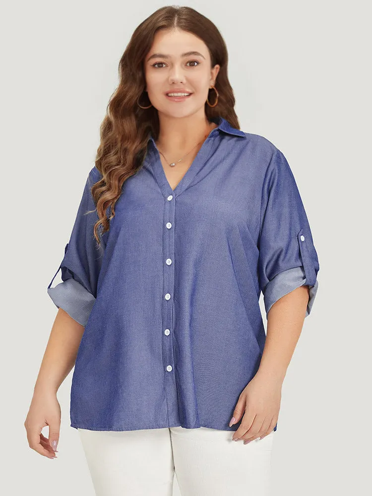 Plain Button Up Shirt Collar Tab Sleeve Blouse sold by Bloomchic product image thumbnail 4