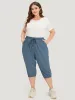 Solid Elastic Waist Drawstring Slant Pocket Cropped Pants sold by Bloomchic