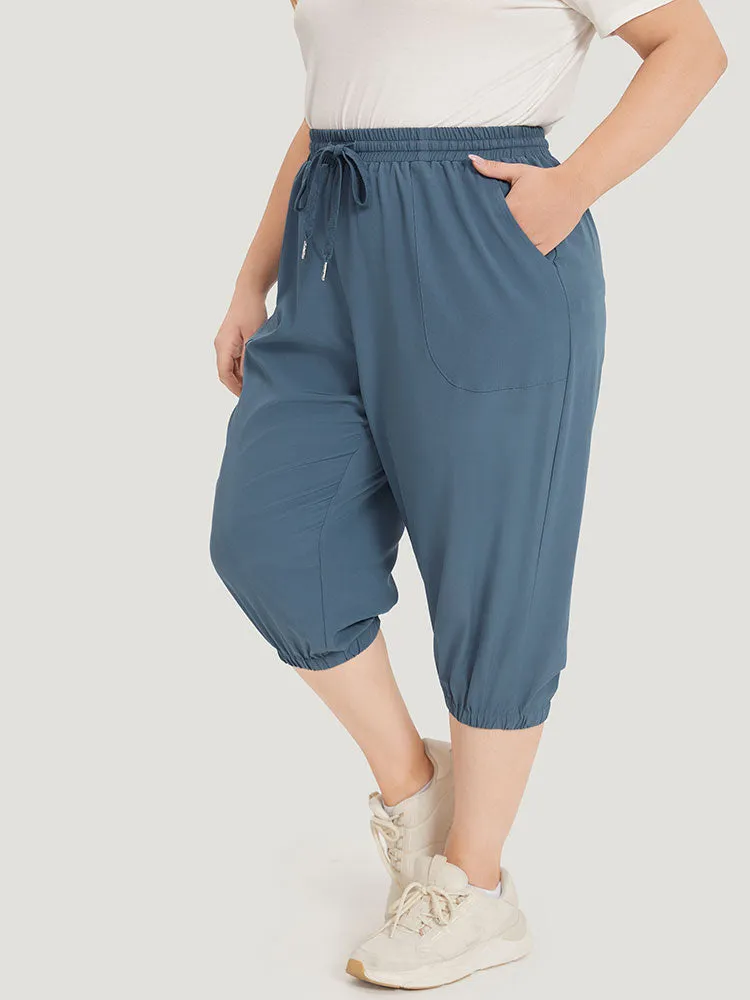 Solid Elastic Waist Drawstring Slant Pocket Cropped Pants sold by Bloomchic product image thumbnail 4