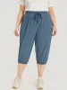 Solid Elastic Waist Drawstring Slant Pocket Cropped Pants sold by Bloomchic