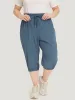 Solid Elastic Waist Drawstring Slant Pocket Cropped Pants sold by Bloomchic