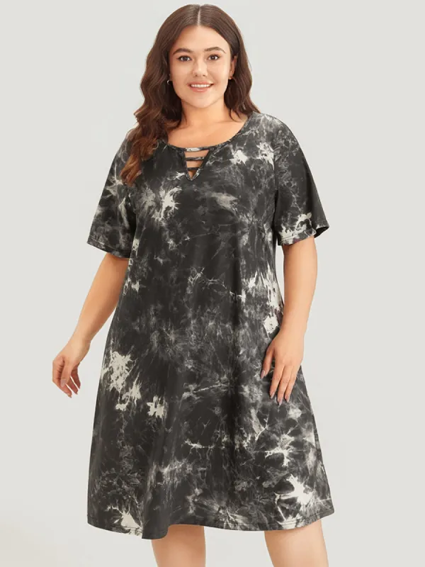 Marble Cut Out Pocket Zipper Midi Dress sold by Bloomchic