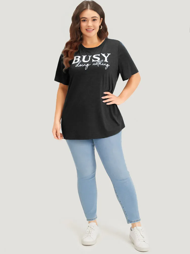 Letter Print Crew Neck T-shirt sold by Bloomchic product image thumbnail 3