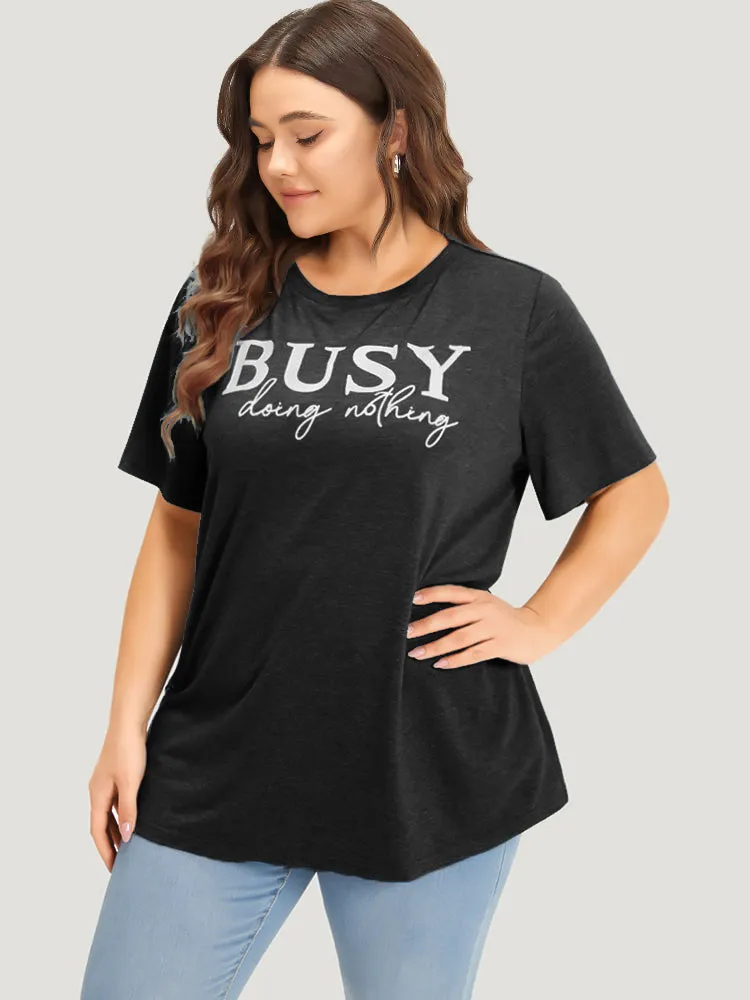 Letter Print Crew Neck T-shirt sold by Bloomchic product image thumbnail 4