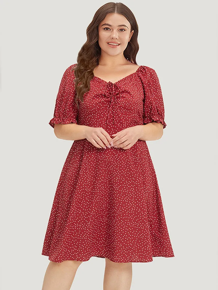 Polka Dot Pocket Drawstring Gathered Puff Sleeve Dress sold by Bloomchic product image thumbnail 4