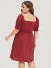 Polka Dot Pocket Drawstring Gathered Puff Sleeve Dress sold by Bloomchic