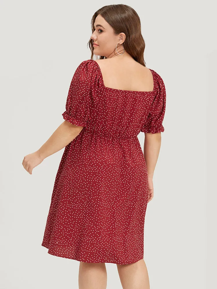 Polka Dot Pocket Drawstring Gathered Puff Sleeve Dress sold by Bloomchic product image thumbnail 2