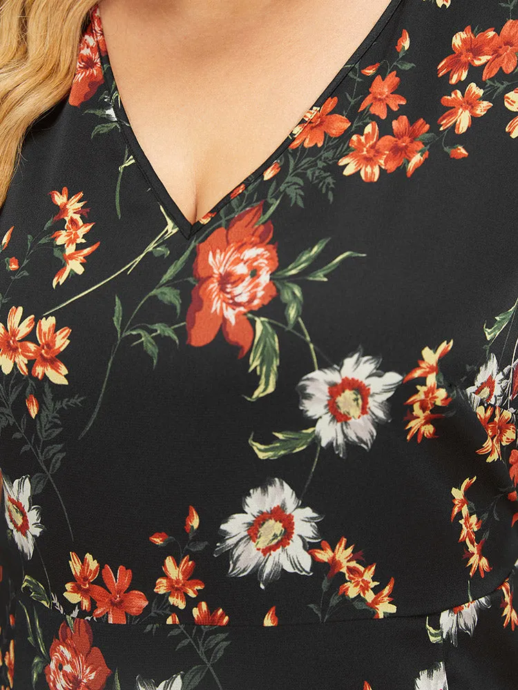 Floral Print Fringe Trim V Neck Tank Dress sold by Bloomchic product image thumbnail 5