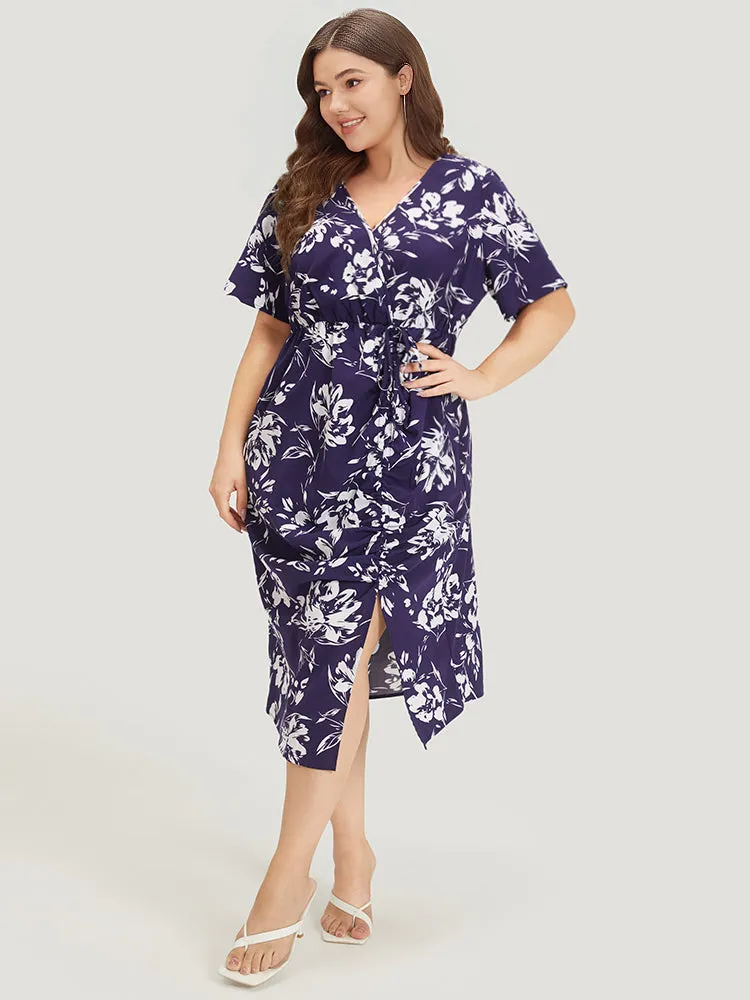Silhouette Floral Print Wrap Drawstring Split Hem Dress sold by Bloomchic product image thumbnail 4