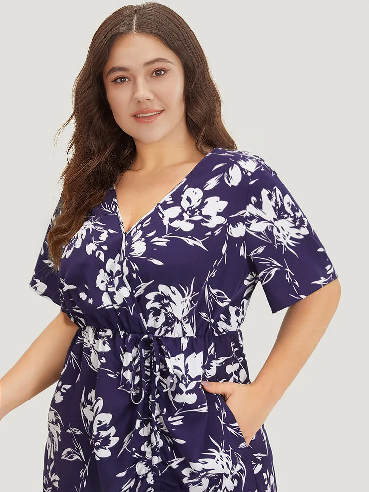 Silhouette Floral Print Wrap Drawstring Split Hem Dress sold by Bloomchic product image thumbnail 5