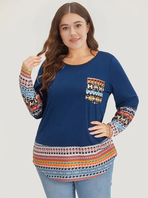 Bandana Print Patched Pocket Curved Hem T-shirt sold by Bloomchic