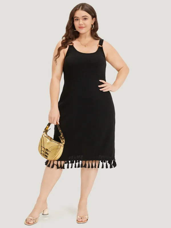 Plain Tassel Trim Adjustable Straps Cami Dress sold by Bloomchic