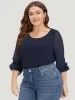 Plain Mesh Patchwork Lantern Sleeve Crew Neck Bodysuit sold by Bloomchic