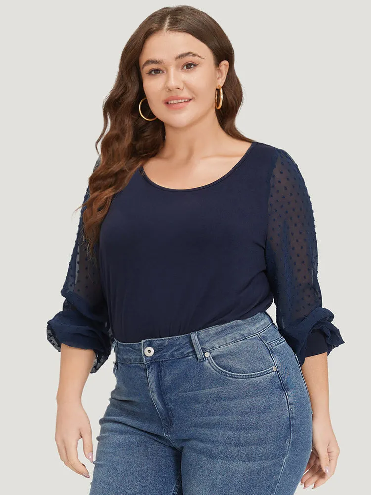 Plain Mesh Patchwork Lantern Sleeve Crew Neck Bodysuit sold by Bloomchic product image thumbnail 4