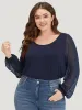 Plain Mesh Patchwork Lantern Sleeve Crew Neck Bodysuit sold by Bloomchic