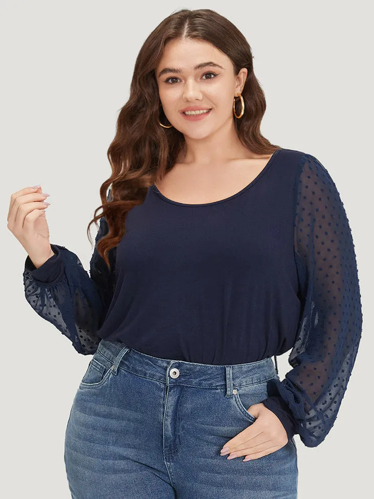 Plain Mesh Patchwork Lantern Sleeve Crew Neck Bodysuit sold by Bloomchic