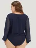 Plain Mesh Patchwork Lantern Sleeve Crew Neck Bodysuit sold by Bloomchic