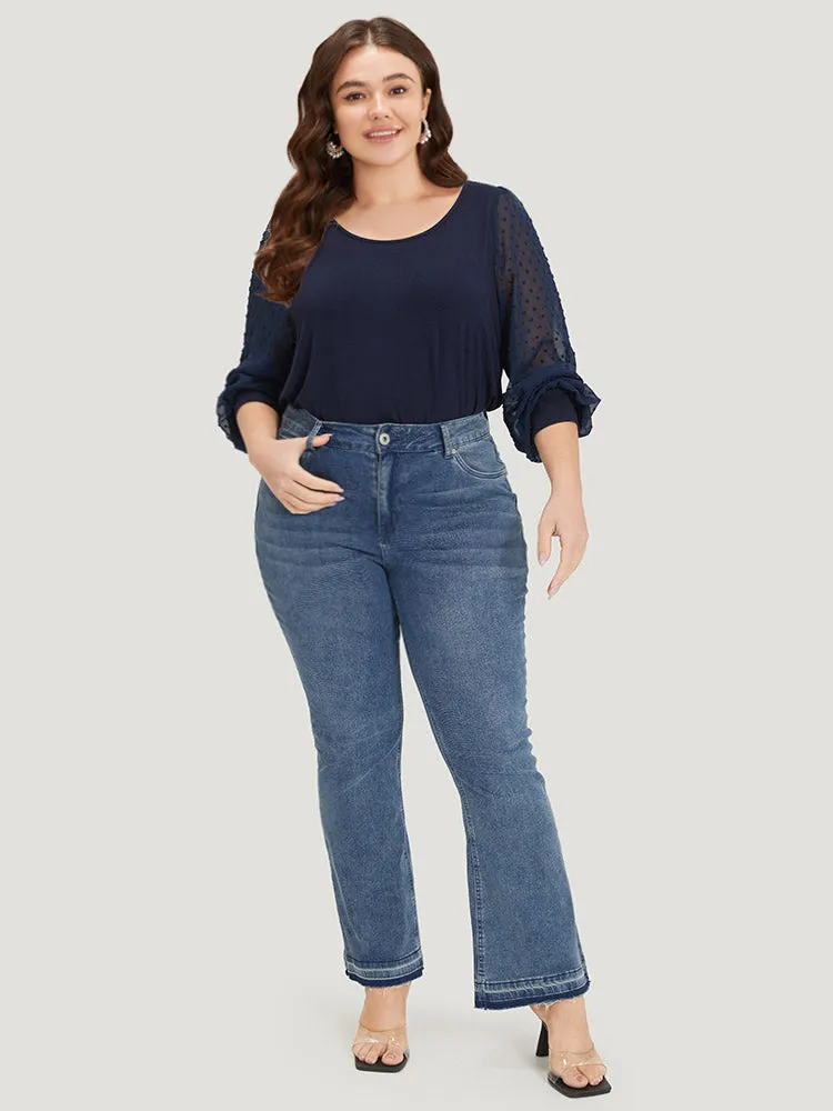 Plain Mesh Patchwork Lantern Sleeve Crew Neck Bodysuit sold by Bloomchic product image thumbnail 3