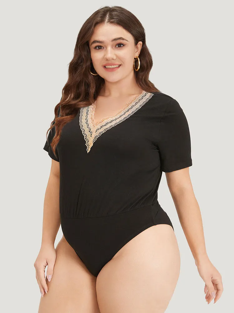 Contrast Lace Patchwork V Neck Bodysuit sold by Bloomchic product image thumbnail 5