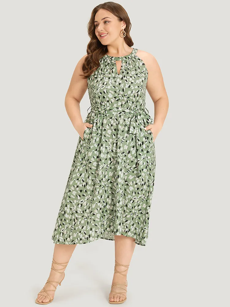 Allover Print Halter Keyhole Pocket Belted Ties Dress sold by Bloomchic product image thumbnail 3