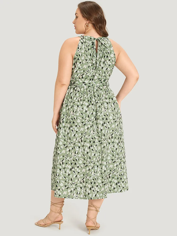 Allover Print Halter Keyhole Pocket Belted Ties Dress sold by Bloomchic product image thumbnail 4