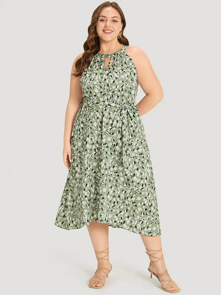 Allover Print Halter Keyhole Pocket Belted Ties Dress sold by Bloomchic product image thumbnail 2