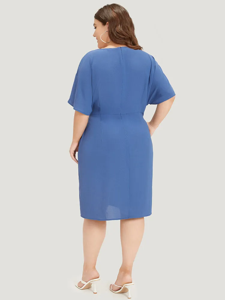 Solid Surplice Neck Gathered Twist Front Batwing Sleeve Dress sold by Bloomchic product image thumbnail 2