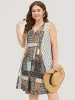 Boho Print Lace Up Ruffle Hem Tank Dress sold by Bloomchic