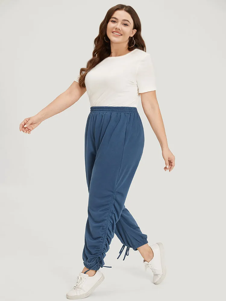 Solid Pocket Drawstring Hem Elastic Waist Sweatpants sold by Bloomchic product image thumbnail 3