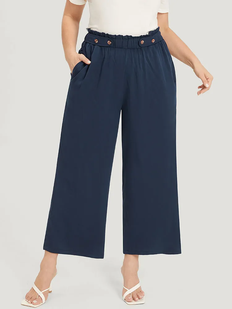 Plain Pocket Paperbag Waist Button Detail Pants sold by Bloomchic
