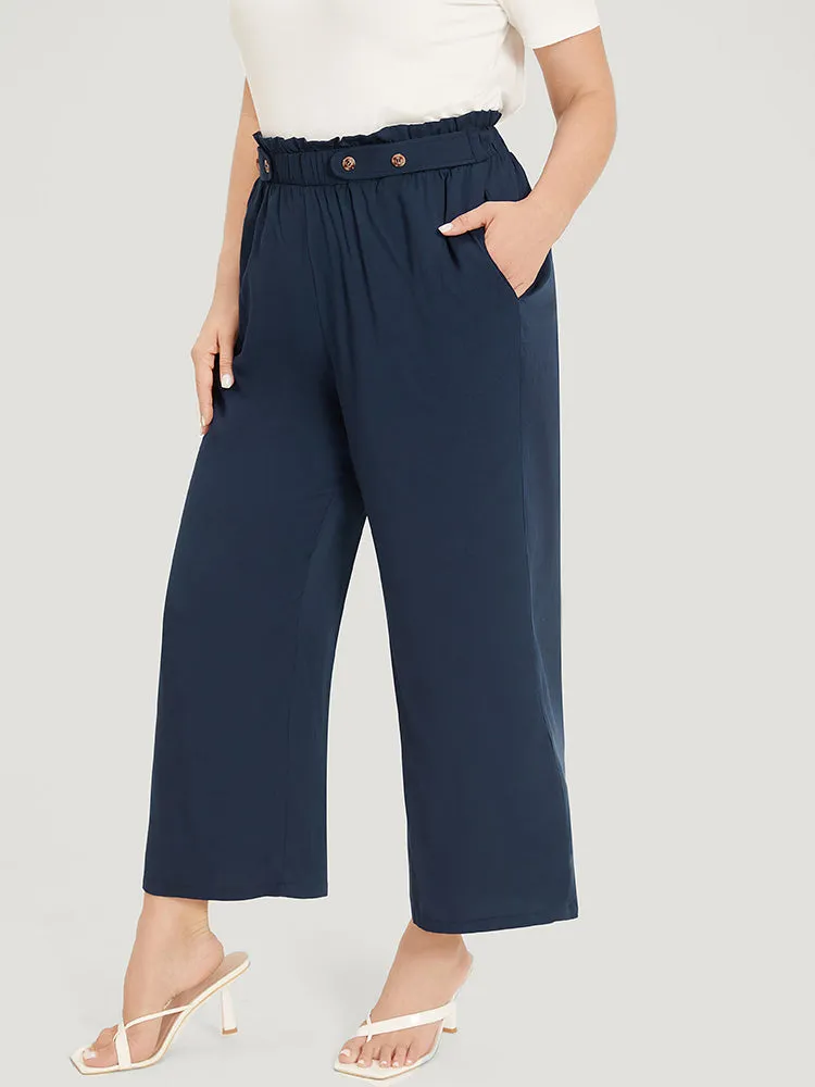 Plain Pocket Paperbag Waist Button Detail Pants sold by Bloomchic product image thumbnail 2