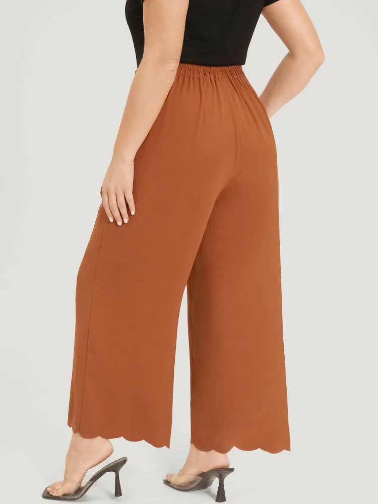Solid Button Detail Ruched Pocket Scalloped Trim Pants sold by Bloomchic product image thumbnail 5