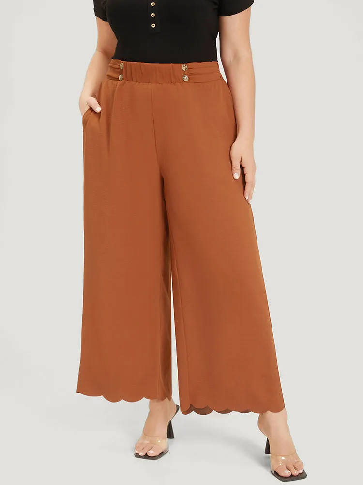 Solid Button Detail Ruched Pocket Scalloped Trim Pants sold by Bloomchic product image thumbnail 3