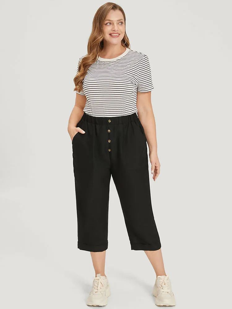 Solid Pocket Button Detail Elastic Waist Pants sold by Bloomchic product image thumbnail 4