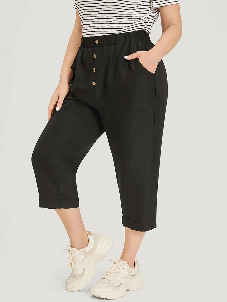 Solid Pocket Button Detail Elastic Waist Pants sold by Bloomchic product image thumbnail 2