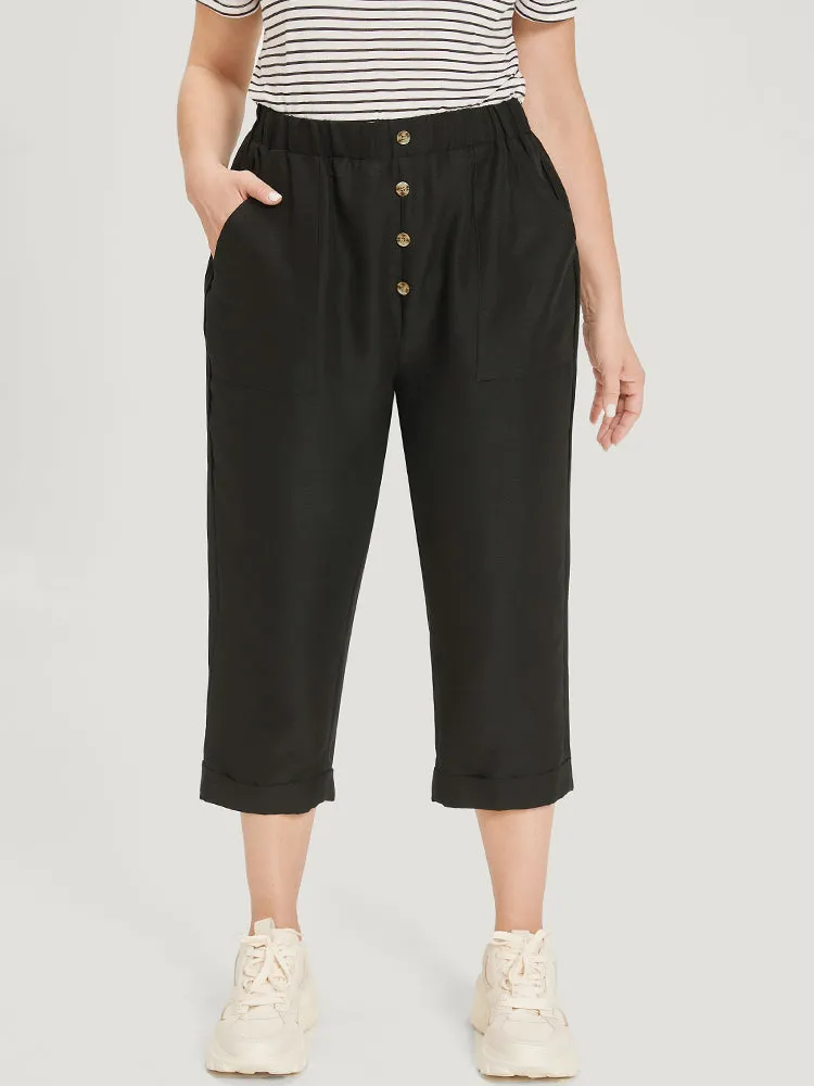 Solid Pocket Button Detail Elastic Waist Pants sold by Bloomchic product image thumbnail 3
