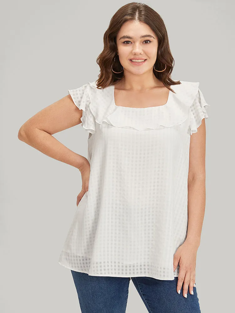 Gingham Flutter Cap Sleeve Tiered Blouse sold by Bloomchic