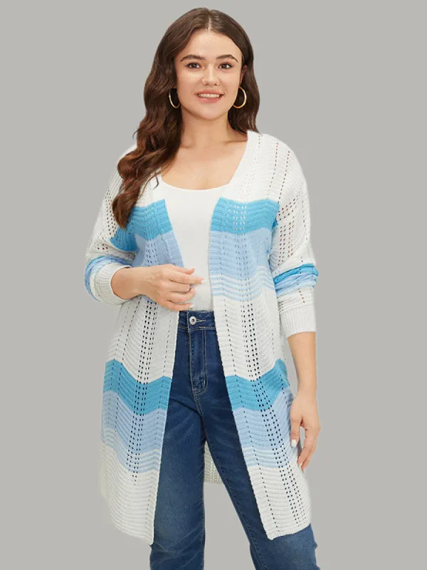 Ombre Geo Eyelet Tunic Open Front Elastic Cuffs Cardigan sold by Bloomchic