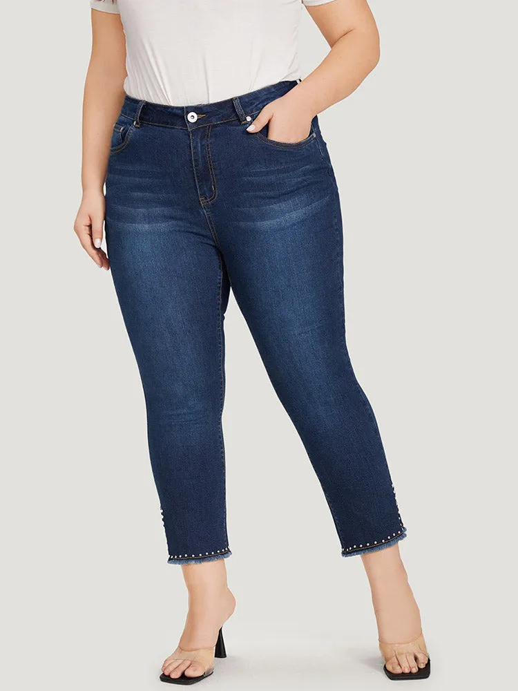 Plain Split Side Beaded Detail Dark Wash Jeans sold by Bloomchic product image thumbnail 3