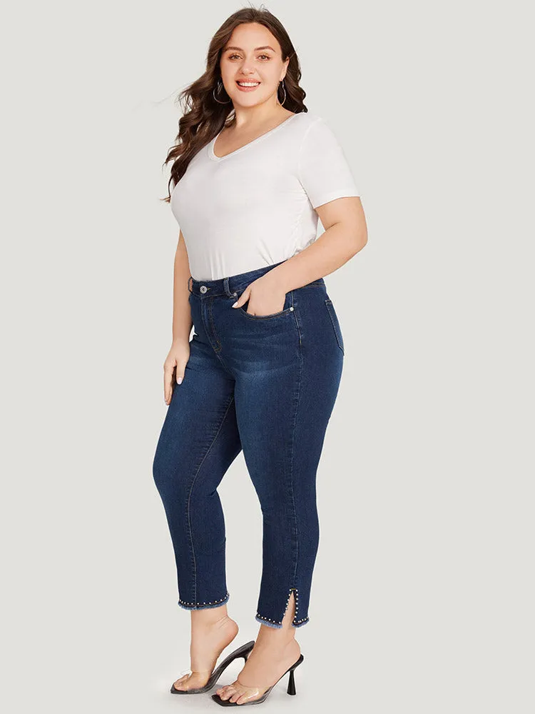 Plain Split Side Beaded Detail Dark Wash Jeans sold by Bloomchic product image thumbnail 4