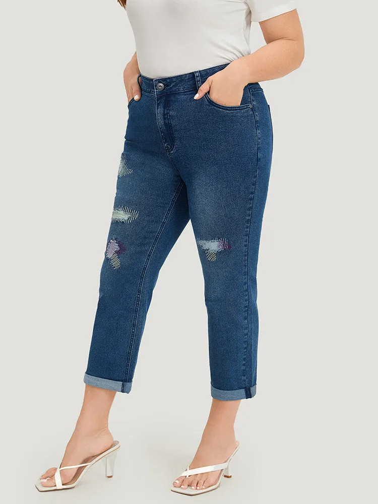 Ripped Embroidered Roll Hem Very Stretchy Jeans sold by Bloomchic product image thumbnail 4