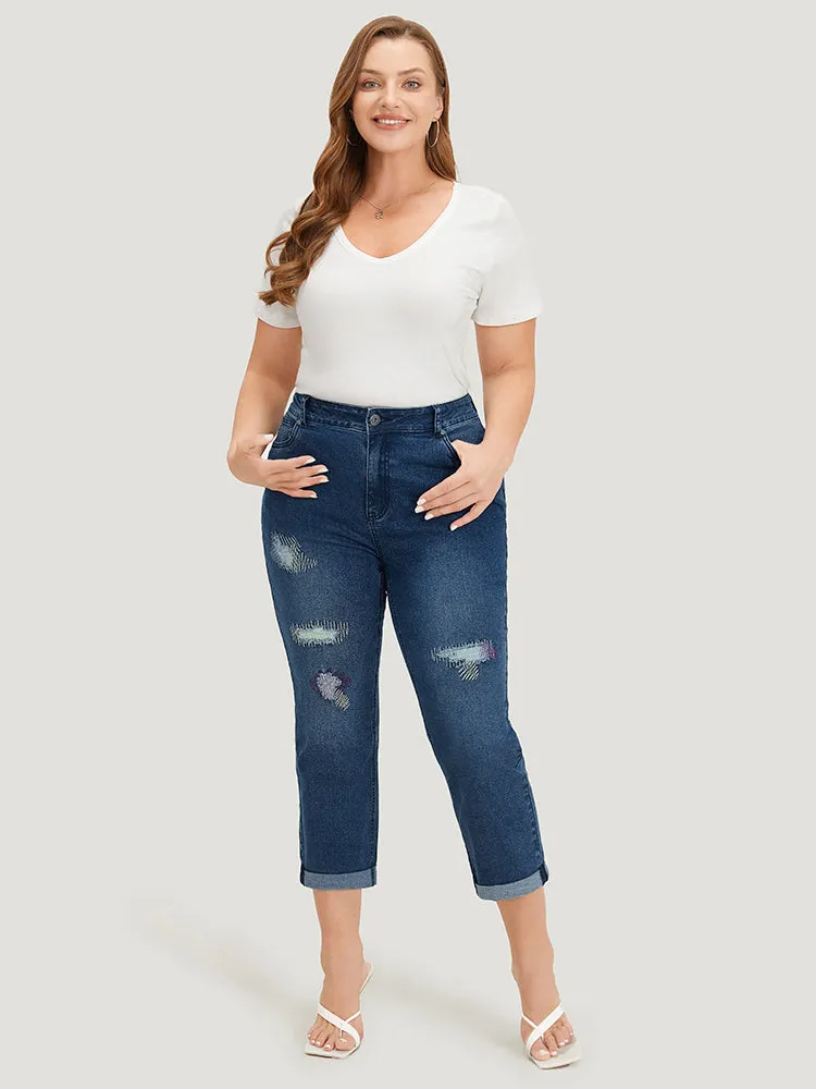 Ripped Embroidered Roll Hem Very Stretchy Jeans sold by Bloomchic product image thumbnail 5