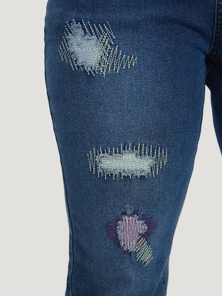 Ripped Embroidered Roll Hem Very Stretchy Jeans sold by Bloomchic product image thumbnail 2