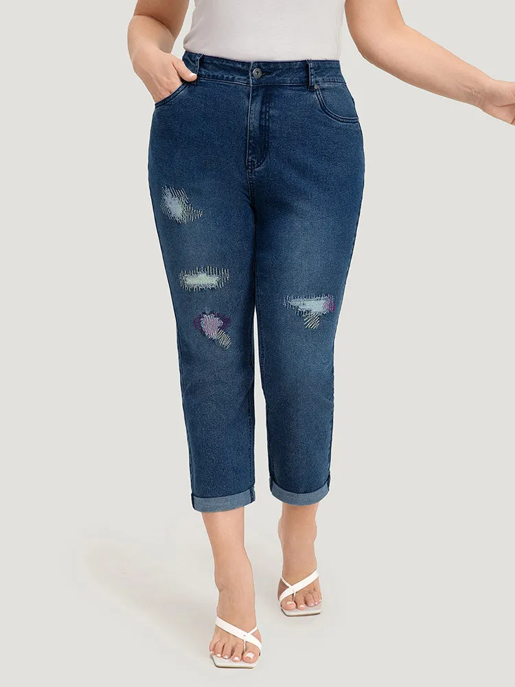 Ripped Embroidered Roll Hem Very Stretchy Jeans sold by Bloomchic product image thumbnail 3
