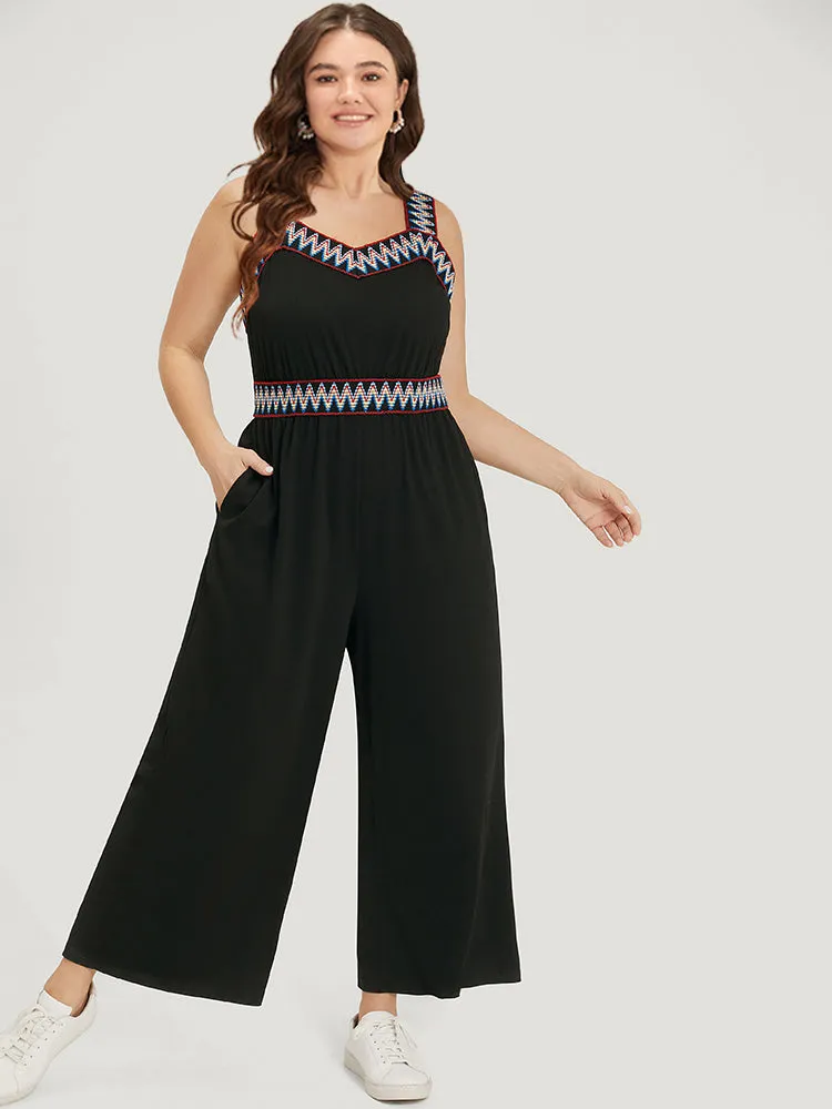 Contrast Trim Pocket Patchwork Cami Jumpsuit sold by Bloomchic