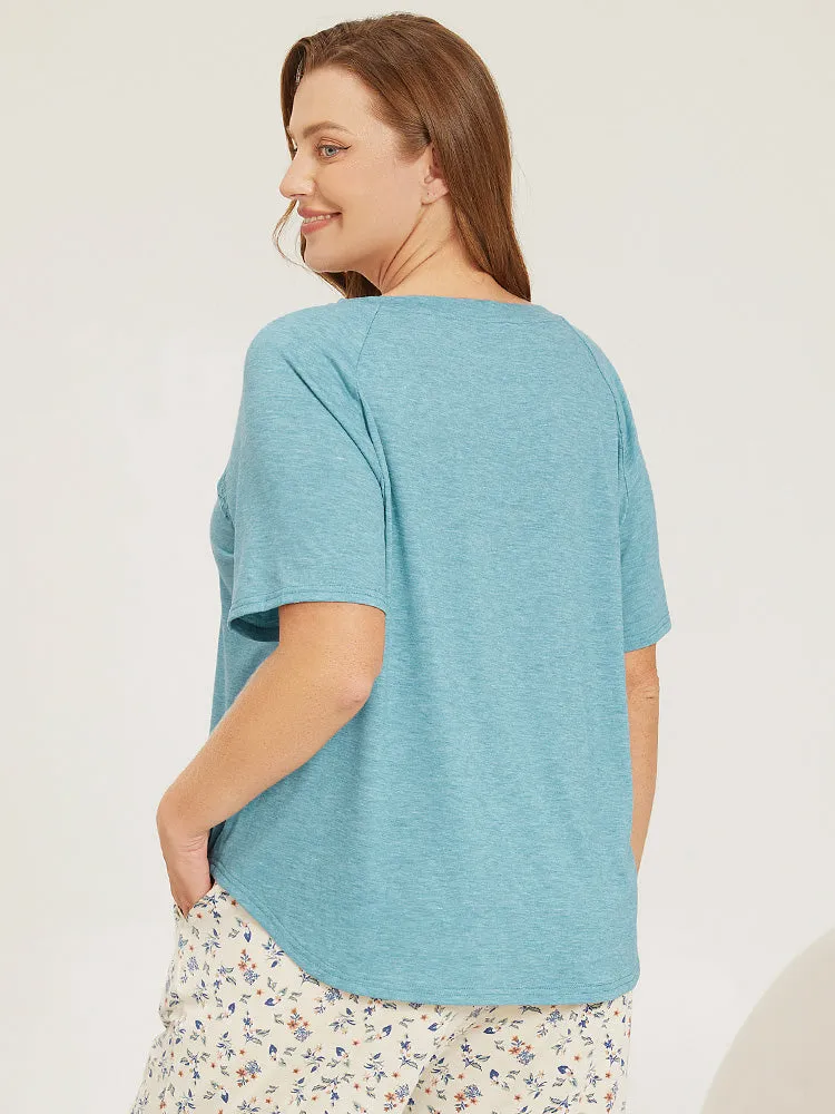 Contrast Lace Curved Hem Raglan Sleeve Sleep Top sold by Bloomchic product image thumbnail 5