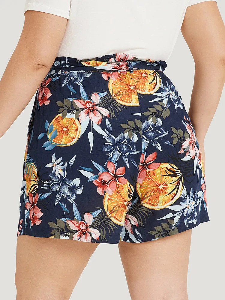 Floral Print Arc Hem Belted Paperbag Waist Shorts sold by Bloomchic product image thumbnail 5